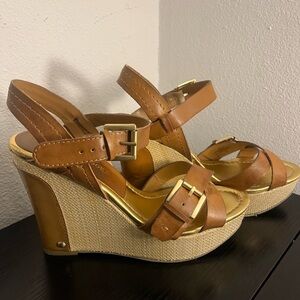 Audrey Brooke Abhollie Wedge Tan Sandals